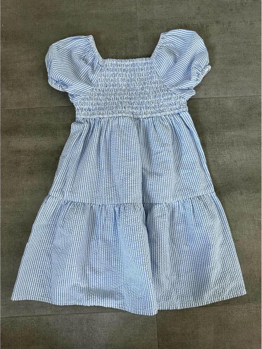 5t • Old Navy • Blue and White Striped Seersucker Smocked Dress